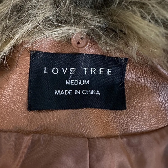 Love Tree Women's Moto Jacket Brown Faux Leather Full Zipper Size Medium - Picture 11 of 11